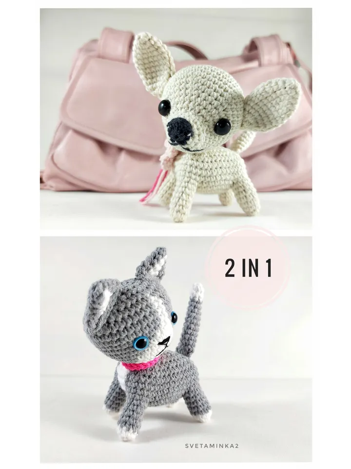 Dog Crochet Pattern Chihuahua. Cat Crochet Pattern Kitten. Amigurumi Puppy. 2 in 1. Digital Download. PDF.