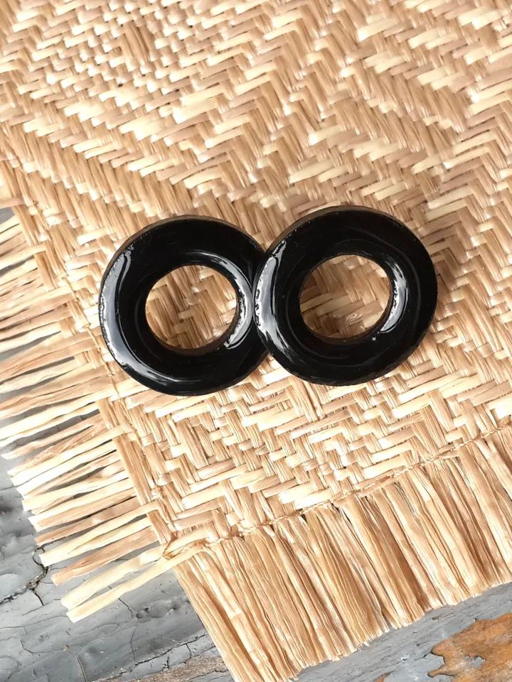 Black hoop earrings, Black Wooden earrings, Black round earrings, Black circle earrings