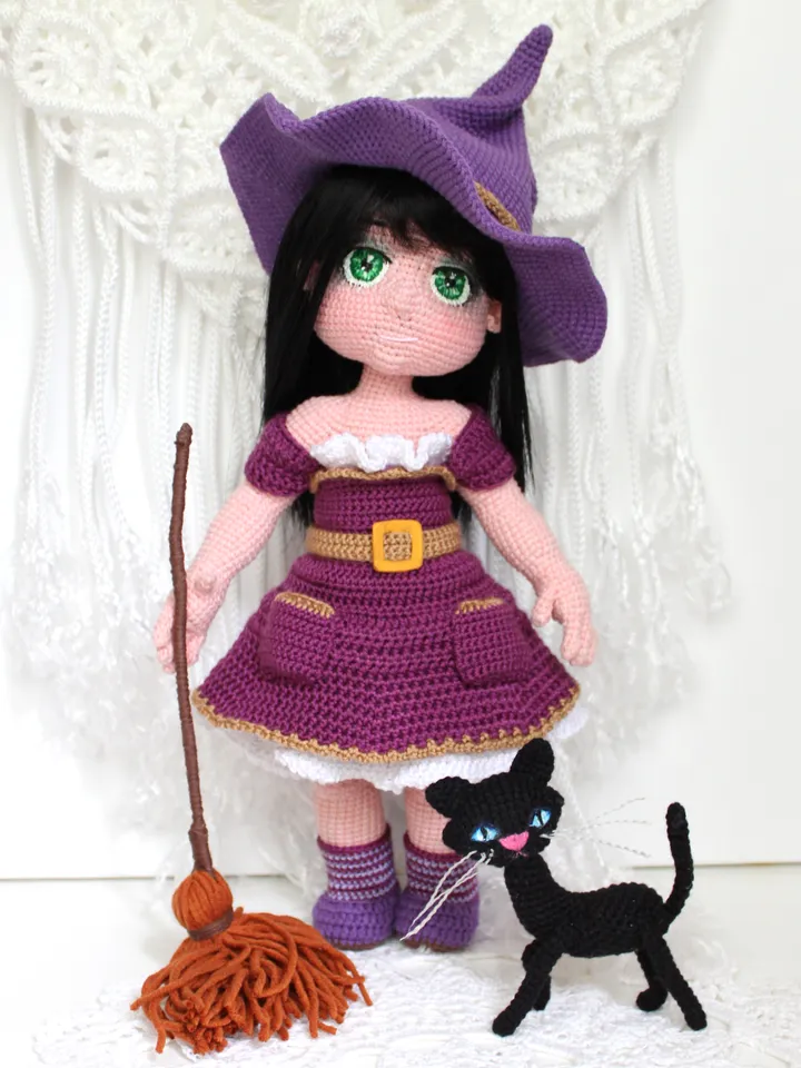 Witch crochet pattern PDF in English Amigurumi halloween doll removable clothes