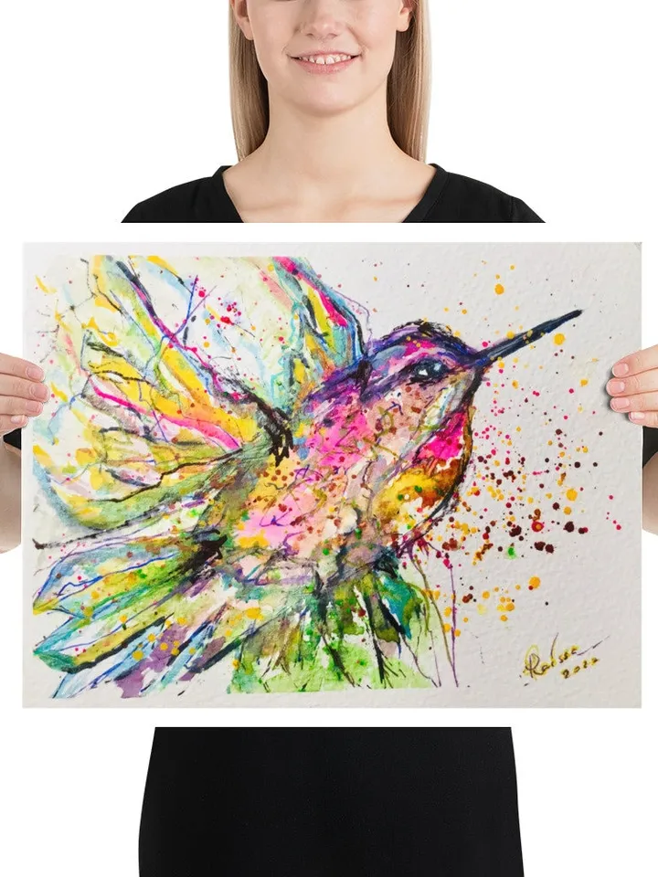 Hummingbird Photo paper poster made from my original watercolour painting,birds painting wall decoration,gift.