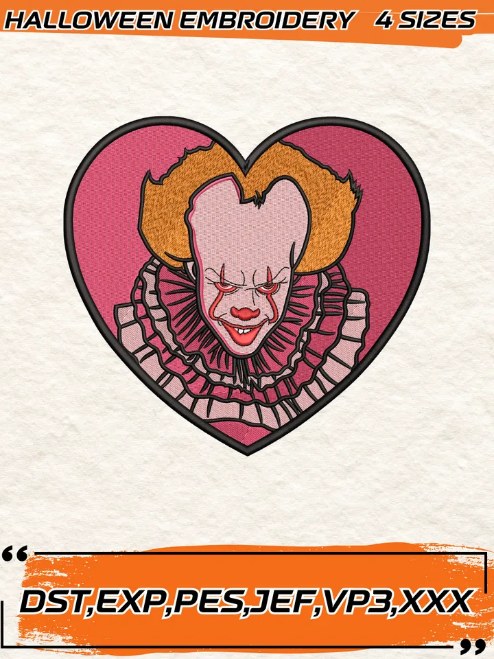 Pennywise Embroidery Designs File Horror IT Embroidery Design ,Halloween Embroidery Design, 4 Sizes , Digital Download