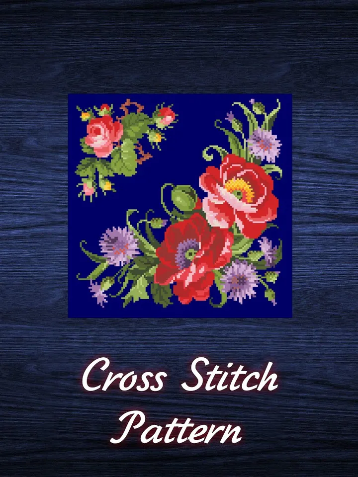 Antique Cross Stitch Pattern Bouquet of Flowers Digital Download PDF