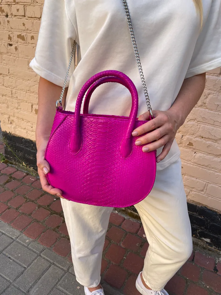 FAST DELIVERY Genuine python skin top handle fuchsia bag | handmade designer bags | exotic leather bags | summer classy elegant leatherbag |