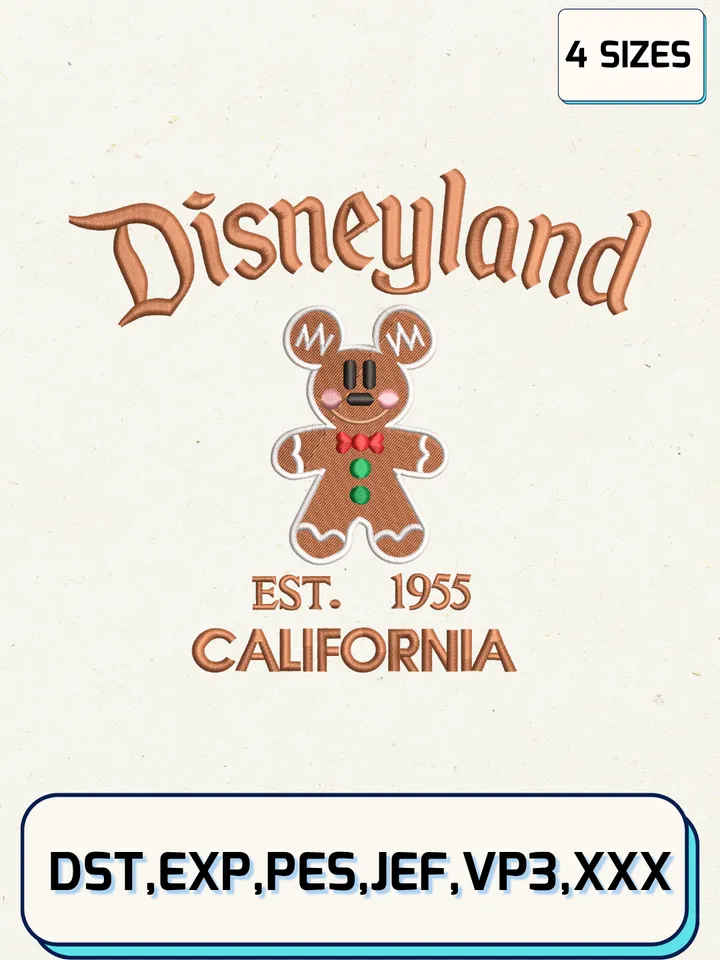 Disneyland California Est.1955 Embroidery Machine Design,Christmas Embroidery Designs,Machine Embroidery Files,Mickey Mouse Embroidery Design,4 Sizes