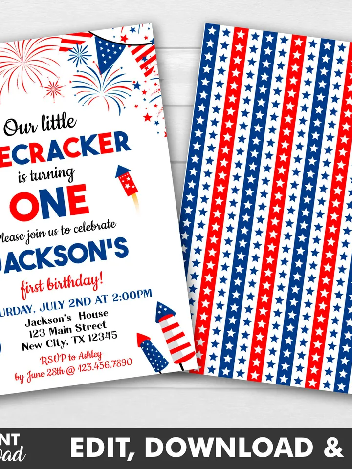 Firecracker 1st birthday invitation, Our little firecracker is turning one invitation,Firecracker invite, Editable template Instant download
