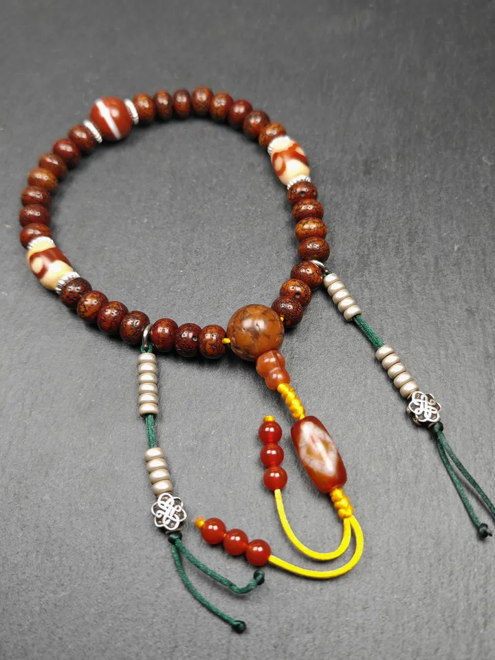 Gandhanra Authentic Tibetan Handhold Wrist Mala - 10mm Old Lotus Seed Beads Bracelet - Best Portable Buddhist Prayer Beads for Meditation
