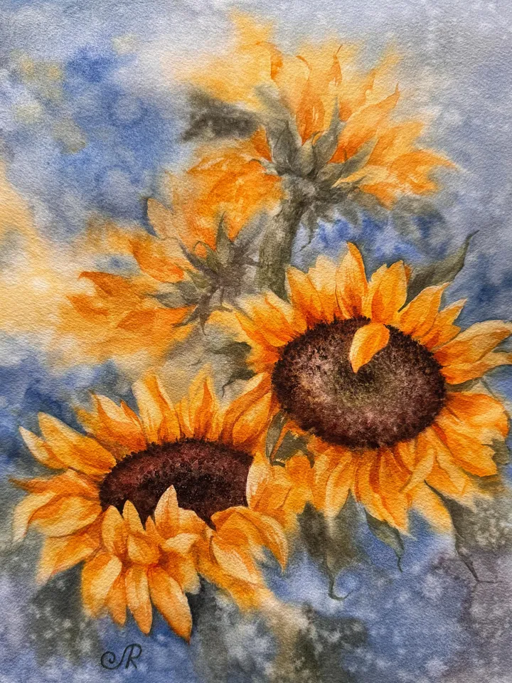 Sunflowers Original Painting Yellow Flowers Painting Wildflowers Watercolor Art Meadow Wall Art