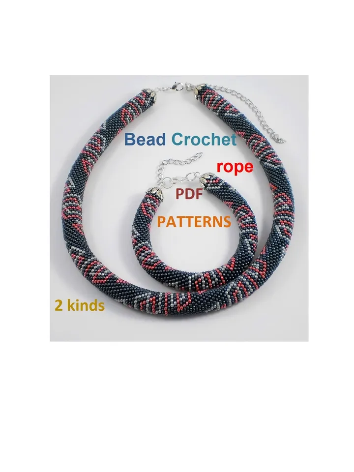 Bead crochet rope pattern for beading«Zig-Zag»necklace and bracelet,DIY,bead crocheting,Instant Download,PDF pattern
