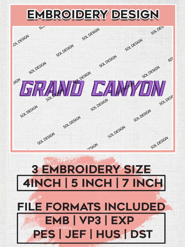NCAA Grand Canyon Football Team Word Logo Embroidery Design Files, NCAA Grand Canyon Lopes Machine Embroidery, NCAA Teams, Game Day, 3 sizes, NCAA Machine embroidery designs, Digital Download