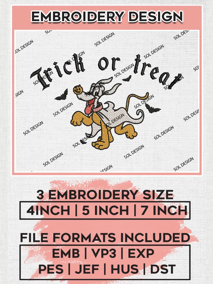 Halloween Trick Or Treat Pluto Ghost Costume Embroidery designs, Halloween Machine embroidery designs, Disney Halloween embroidery files, Trick Or Treat Machine Embroidery Digitized Pes Files, Digital Download