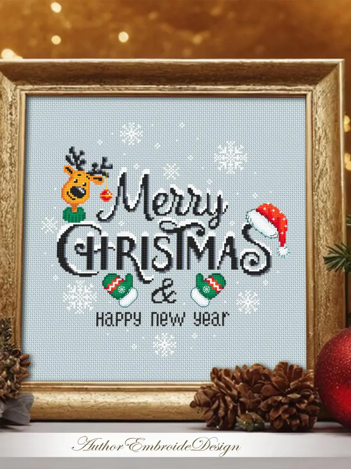 Merry Christmas cross stitch pattern PDF download Snow xmas cross stitch chart, Christmas pattern digital PDF, Happy New year design #N156