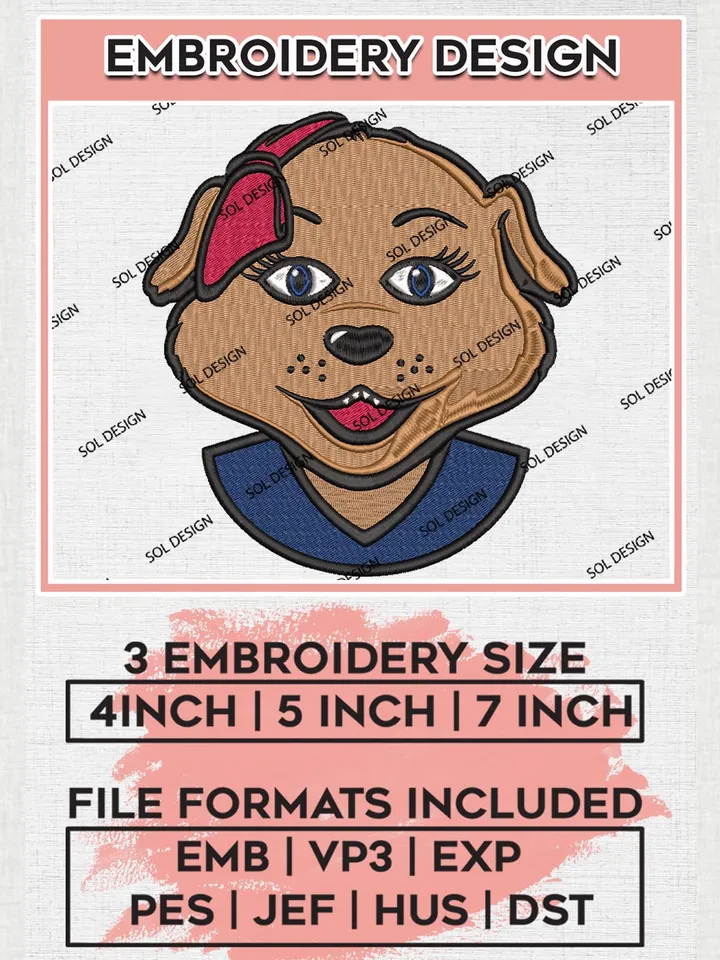 NCAA Arizona Wildcats Lady Team Mascot Logo Embroidery Design Files, NCAA Arizona Wildcats Machine Embroidery, NCAA Teams, 3 sizes, NCAA Machine embroidery designs, Digital Download