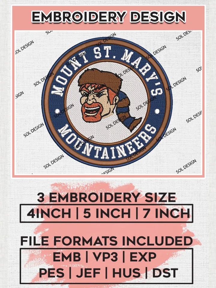 NCAA Mount St Marys Mountaineers Round Logo Embroidery, NCAA Mount St. Marys Mountaineers Embroidery Design files, NCAA Teams, NCAA Machine embroidery designs, Digital Download