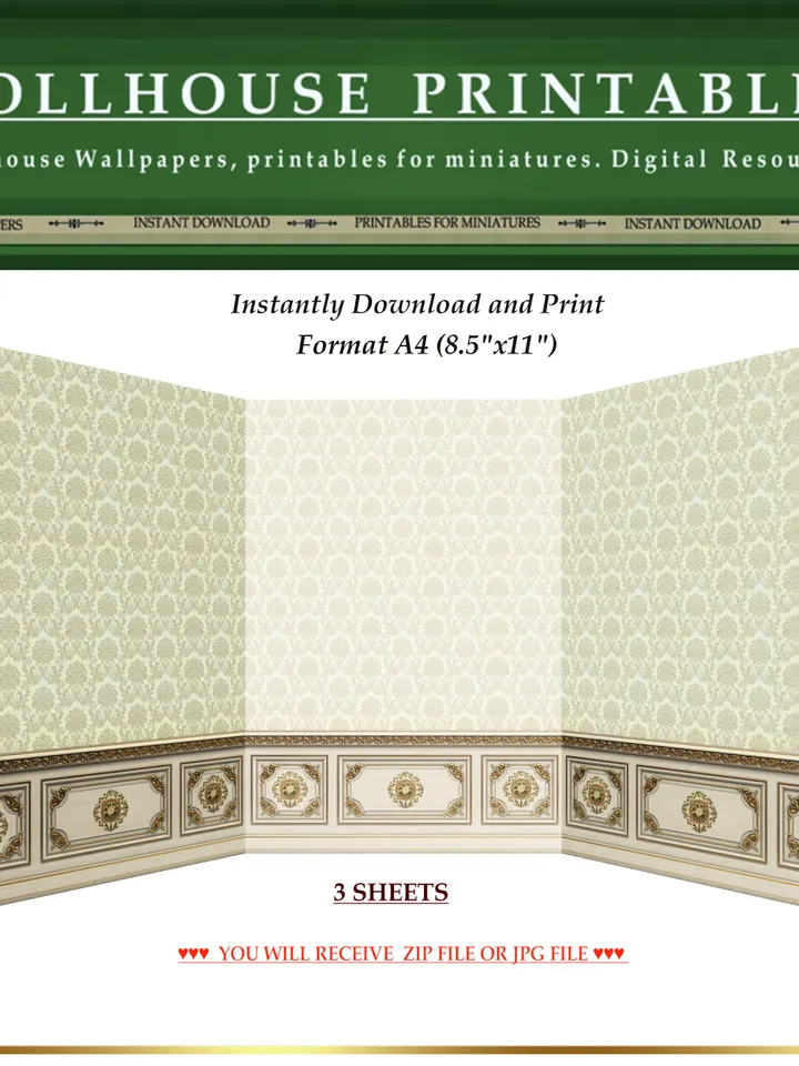 Wallpapers- Set 6-v1 | Printables for Dollhouses and Unique Miniature Projects | Digital Downloads | in Scale 1/12th