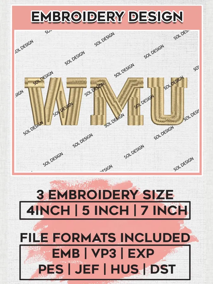 NCAA WMU Broncos Team Logo Embroidery Design Files, NCAA Western Michigan Broncos Machine Embroidery, NCAA Teams, 3 sizes, NCAA Machine embroidery designs, Digital Download