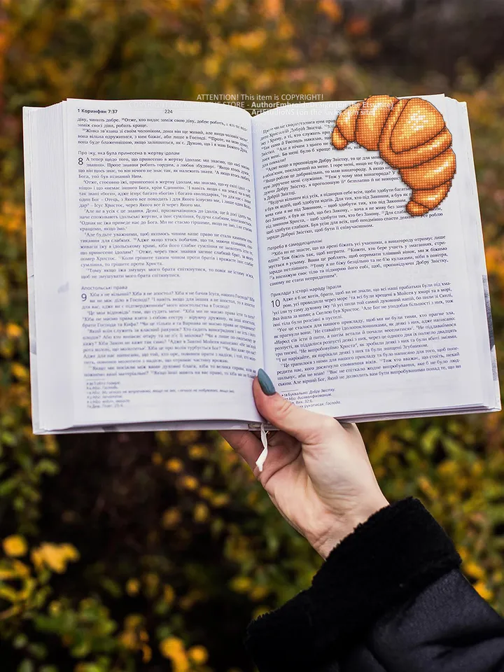 Corner bookmark cross stitch pattern PDF download Croissant cross stitch chart, Food bookmark digital PDF, Funny bookmark for beginner #B245