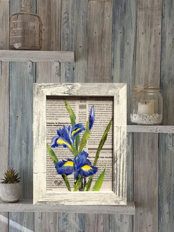 Flowers Original Painting Set of 4 Floral Oil Wall Art Dictionary Art