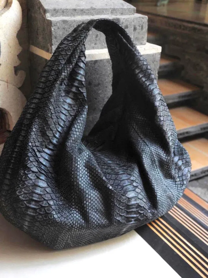 Big Soft Hobo Classy Sport Woman Bag | Purse Genuine Python Skin | Python Skin Products | Gray Big Elegant Leather Designer Soft Bag Snake
