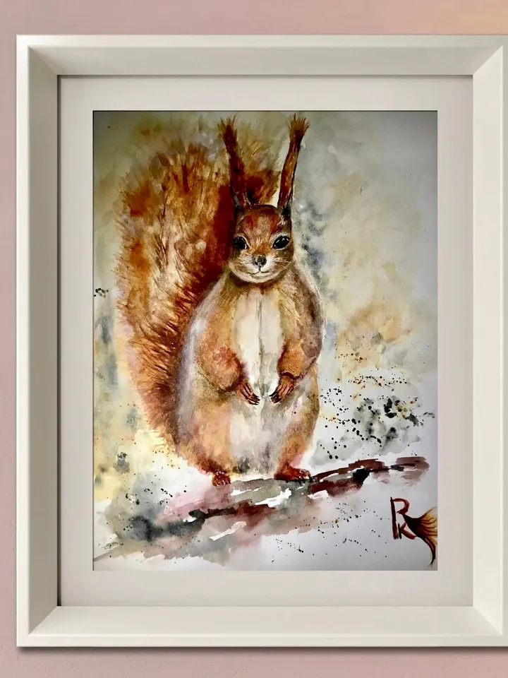 Squirrel t shirt,Women’s basic organic squirrel t-shirt,made with my original watercolour painting,unique handmade wearable gift for her