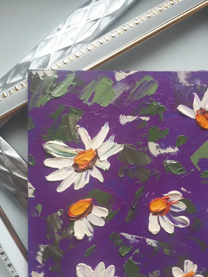 Daisies Oil Painting Original, Flowers  Impasto Daisies Floral Artwork,   Wildflowers  Art 8.5 by 8 inches