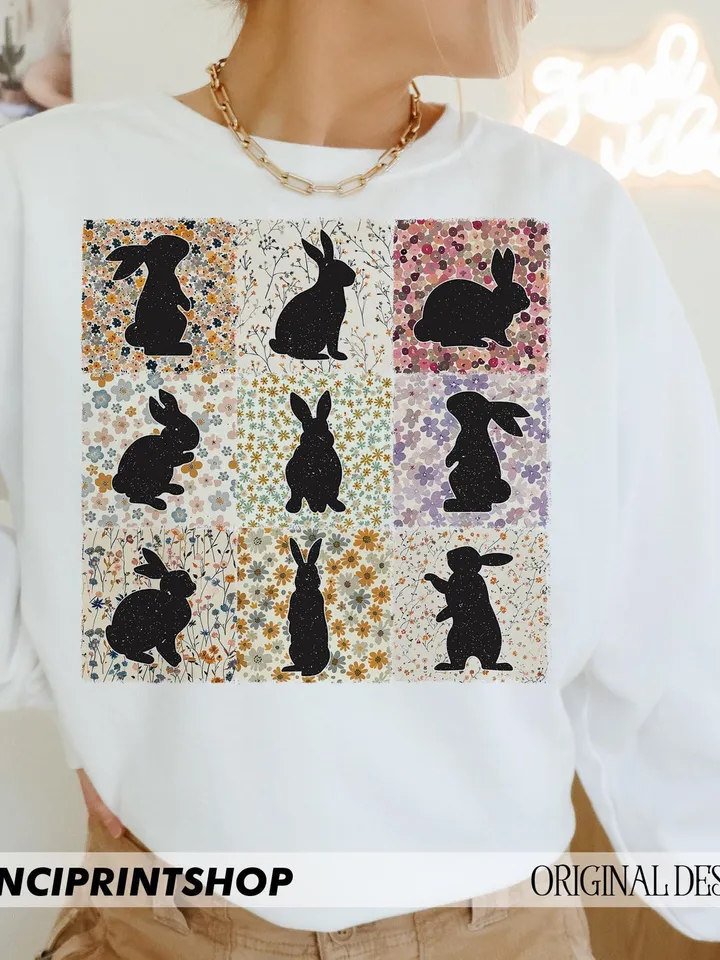 Retro Boho Easter Bunny png, Easter png, Boho Easter png, Happy Easter png, Easter Bunny png, Floral Easter png, Easter Christian png, bunny