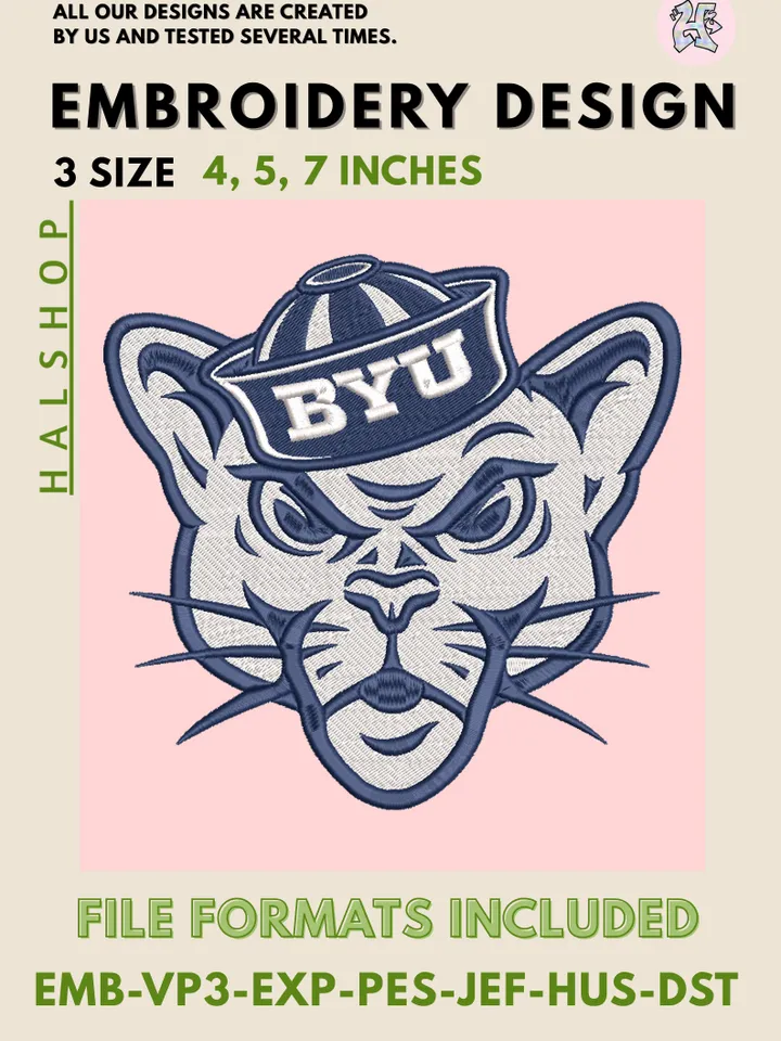 NCAA BYU Cougars Embroidery File β College Sports Team Machine Embroidery Design