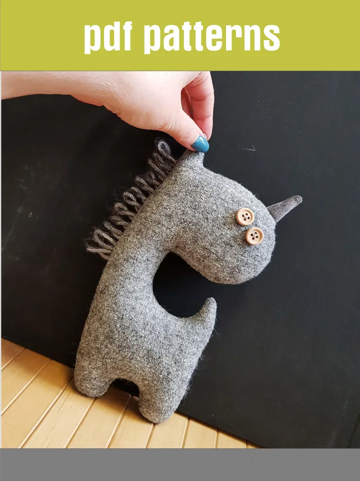 Stuffed Unicorn Sewing Pattern PDF, digital tutorial in english, rag doll diy