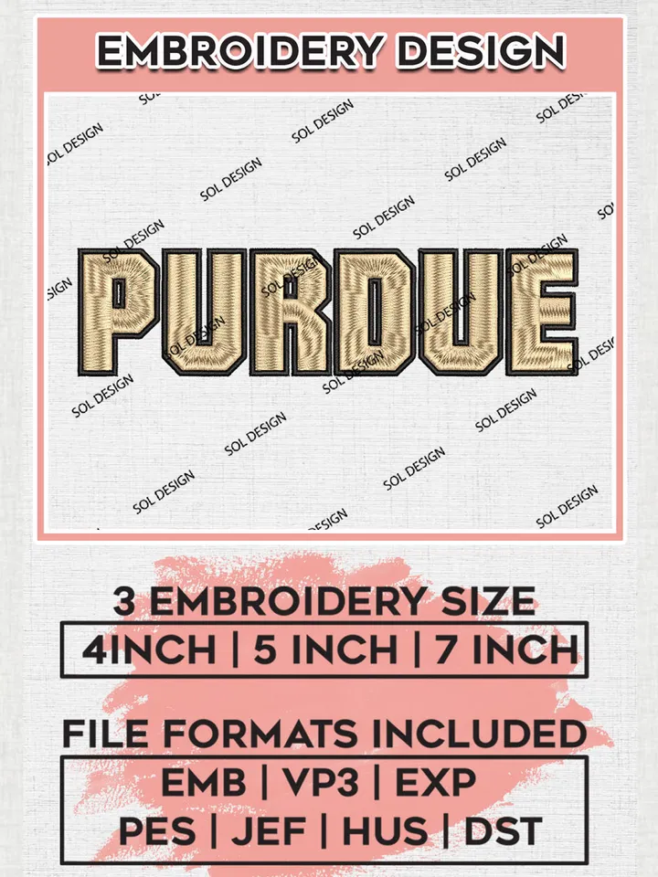 Purdue College Football Team Writing Logo Embroidery Design Files, NCAA Purdue Boilermakers Machine Embroidery, NCAA Teams, 3 sizes, NCAA Machine embroidery designs, Digital Download