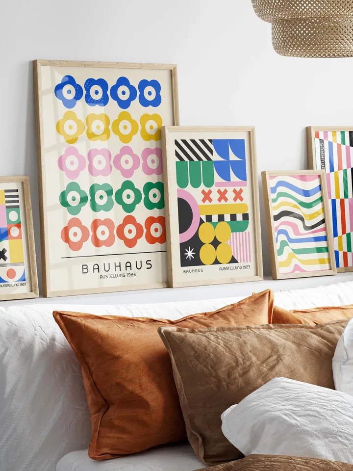Bauhaus Wall Art Print Set of 6 Modern Abstract Minimalist Bauhaus Wall Art Colorful Geometric printable Great for Bedroom or Living Room
