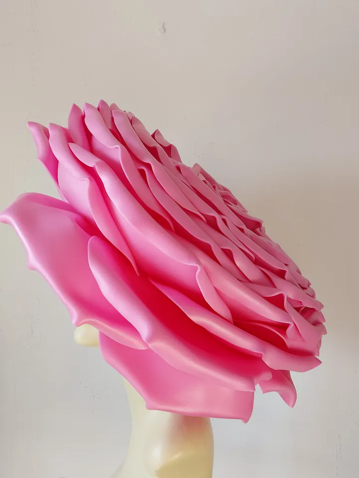 Extra large rose hat Derby headdress Barbie color Women Fashion Headwaer Hat for Wedding and Tea Patry 55 cm