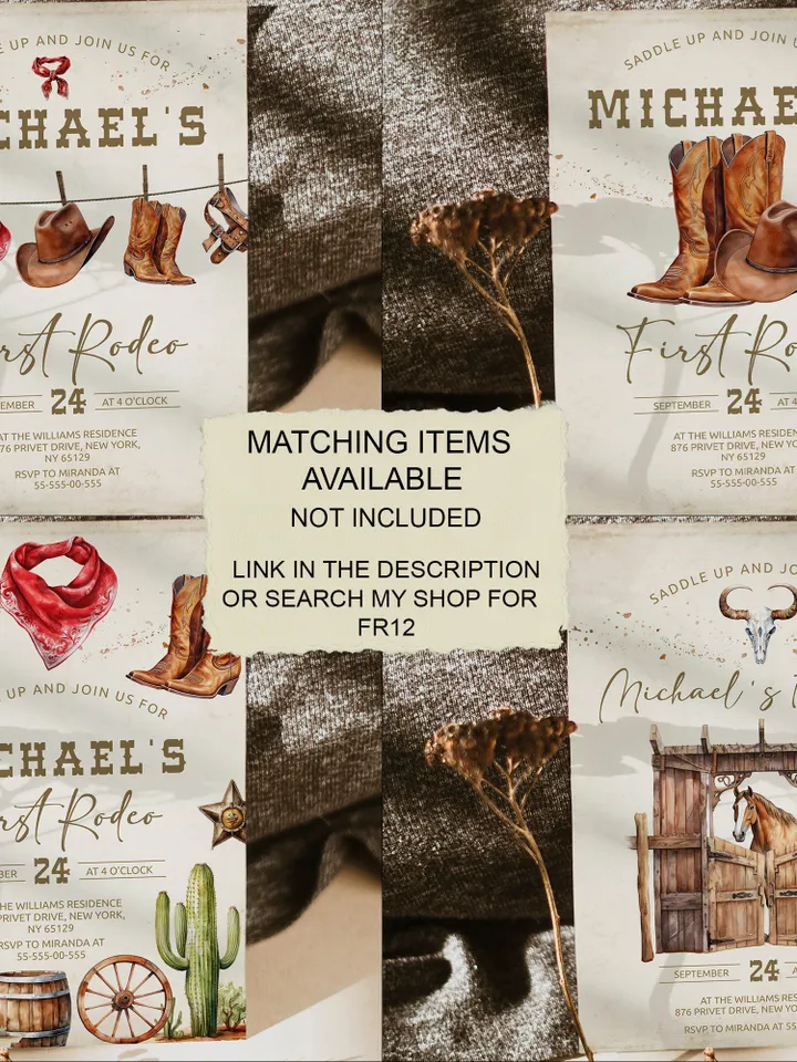 Editable Custom Sign First Rodeo Birthday party ; Wild West Cowboy Party template; Our little cowboy one Party Birthday; fr12