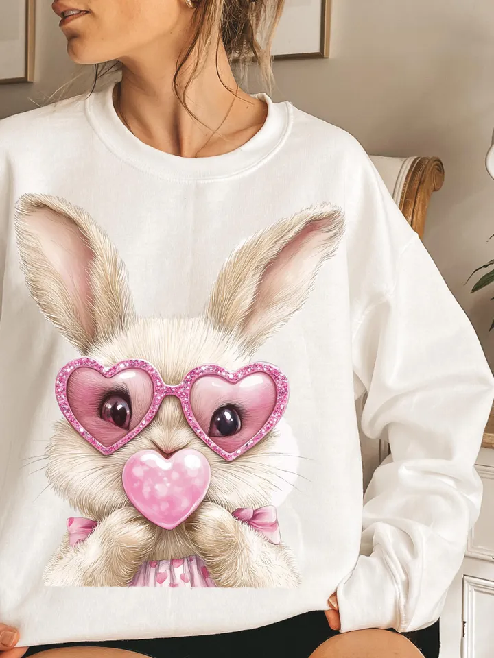 Retro Easter Bunny Blowing Bubble PNG, Vintage Happy Easter PNG, Funny Easter Bunnie Sunglasses Easter Holiday Sublimation Digital Download