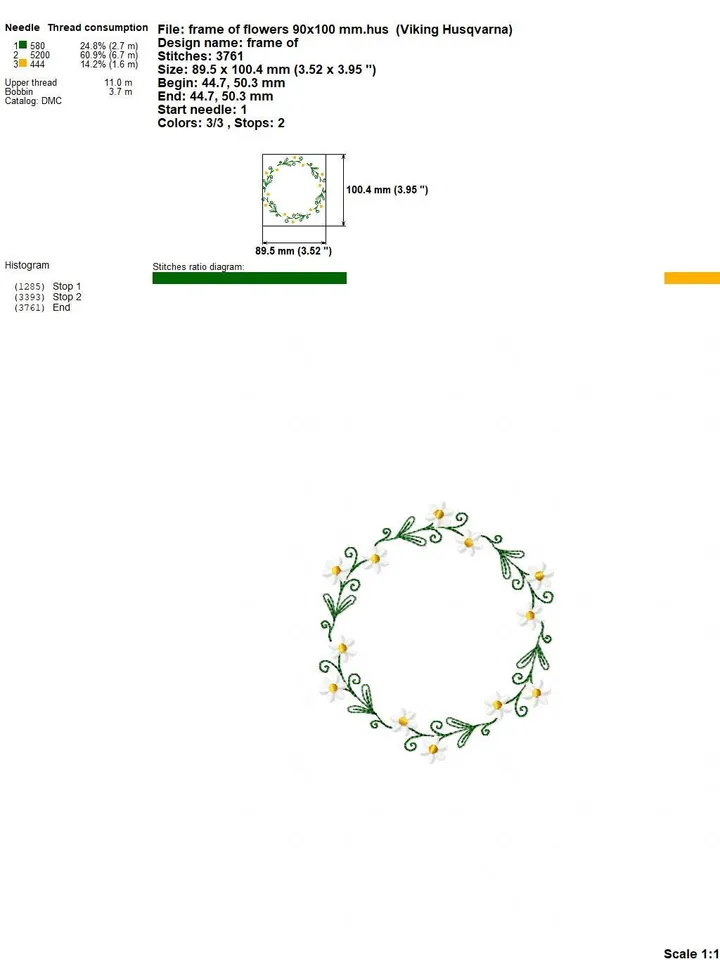 Floral wreath embroidery design Machine embroidery pattern 4 sizes, Circle frame of flowers embroidery files, Floral monogram download #R50