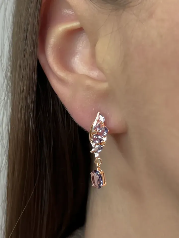 Earrings jewelry Silver gold plated 925 assay value with amethyst