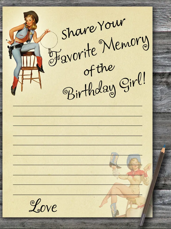 Cowboy themed Favorite Memory of the Birthday Girl,Adult Birthday party game printable-fun games for her-Instant downloa