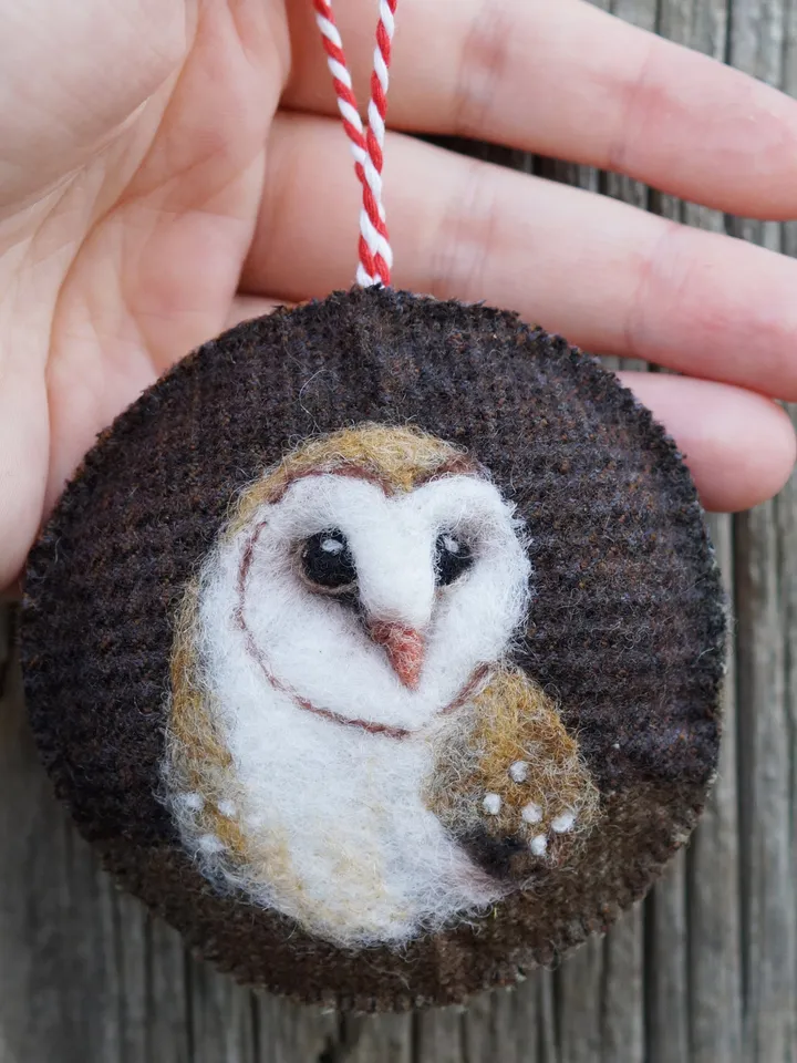 Needle felted barn owl ornament, wool Christmas ornament, made to order