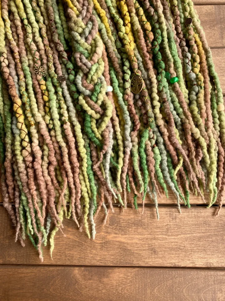 Brown green forest Wool De dreadlocks ready to ship