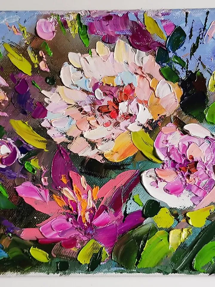 Peonies Painting Canvas Original Art Floral Oil Painting Impasto by Verafe
