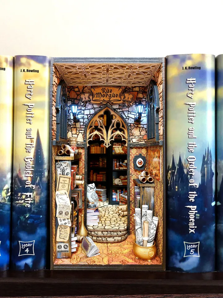 Book nook library Diorama Bookshelf Insert Dark Academia booknook, Wizard library, bookshelf insert, Magic light, Secret library