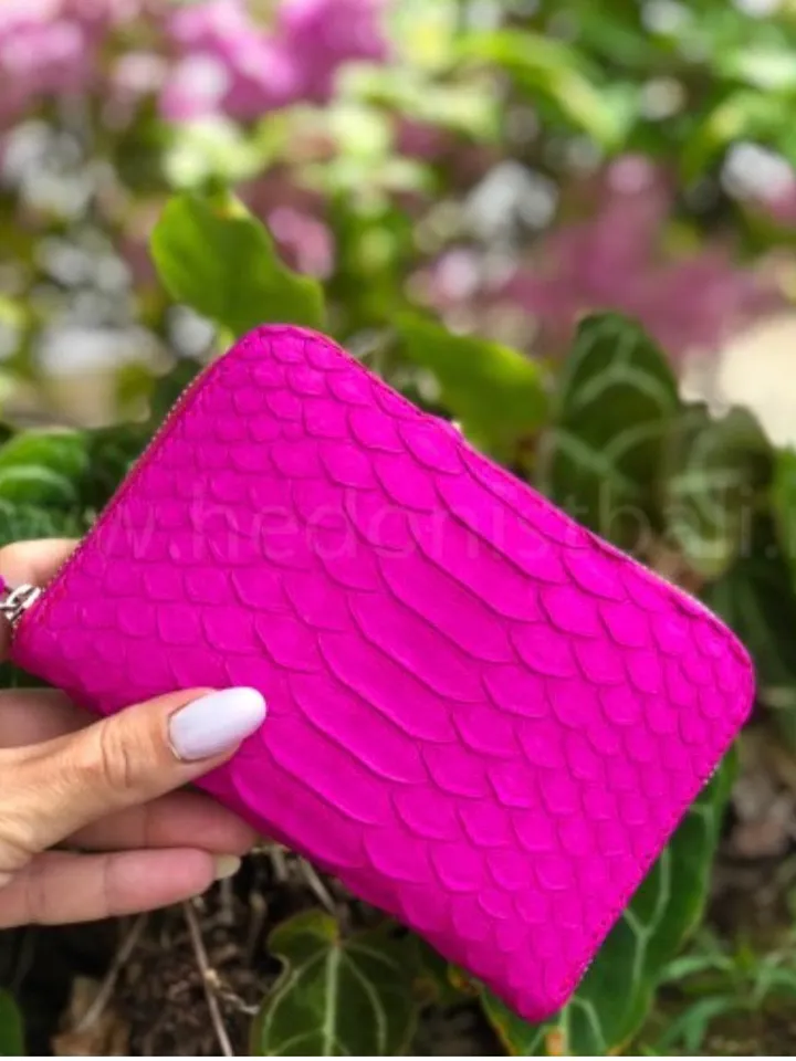 Genuine python skin fuchsia wallet | Small wallet | Exotic leather wallet | Women wallet | Snake trendy Wallet | Snakeskin designer wallet