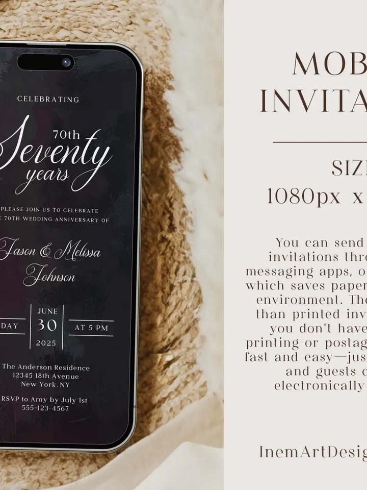 70th Anniversary Party Invitation, 60th, 50th, 40th, 30th, Moody Burgundy & Blush Peony Floral Canva Template 5x7 birthday evite