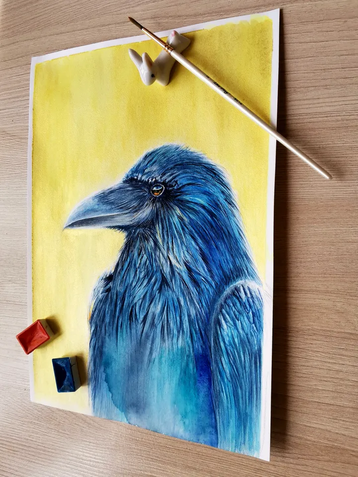 Raven watercolor digital art by AeroDreamSoul
