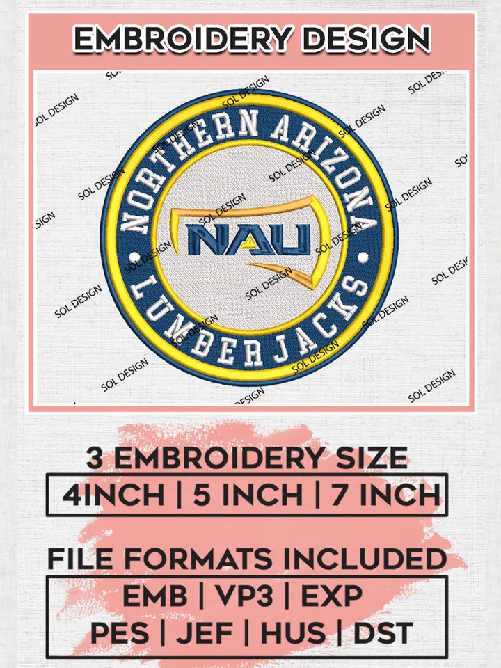 NCAA Northern Arizona Lumberjacks Round Logo Embroidery, NCAA NAU Lumberjacks Logo Embroidery files, NCAA Teams, Machine embroidery designs, Digital Download