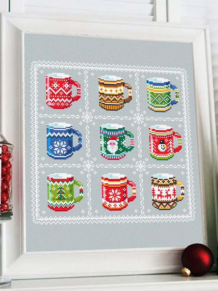 Ugly Christmas sweater mug cross stitch pattern PDF download Christmas coffee cross stitch chart, Christmas pattern digital PDF #N93
