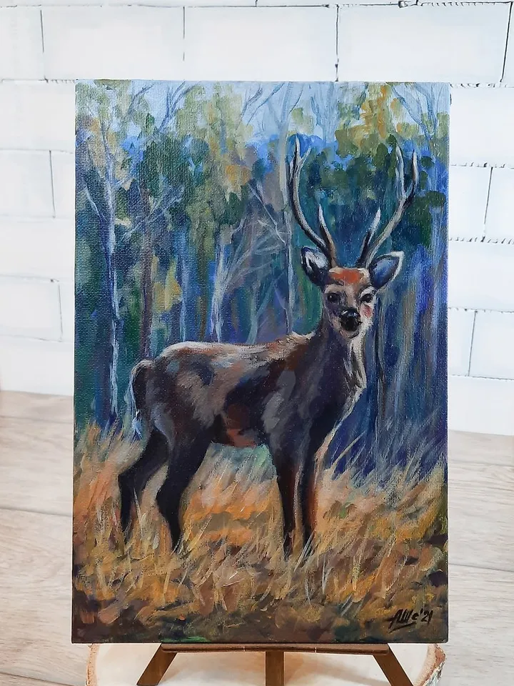 Deer painting Original acrylic painting Wild animal painting Forest landscape