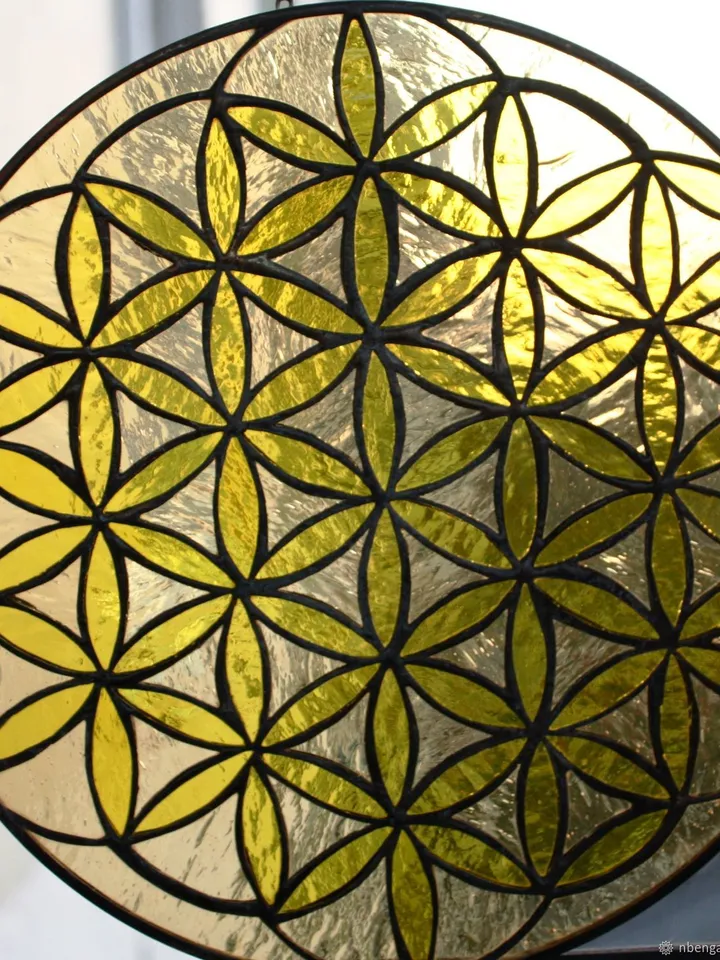 Mandala "Flower of Life", Stained Glass Mandala "Flower of Life", Tiffany Mandala with Sacred Geometry, Colorful Glass Mandala – Flower of Life, Sacred Stained Glass Wall Art, Handmade Flower of Life Mandala