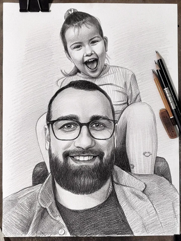 Hand-drawn graphite pencil keepsake for friends, parents, mom, dad | Custom Family Drawing | Realistic pencil portrait to order from a photo