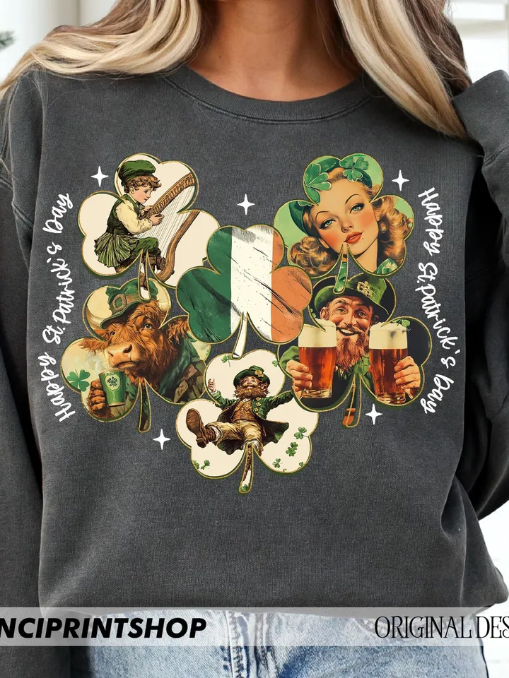 Vintage St Patricks Day png, Happy St patricks Day png, Leprechaun png, Retro St patricks, Lucky Shamrock png, Irish png, Highland Cow png
