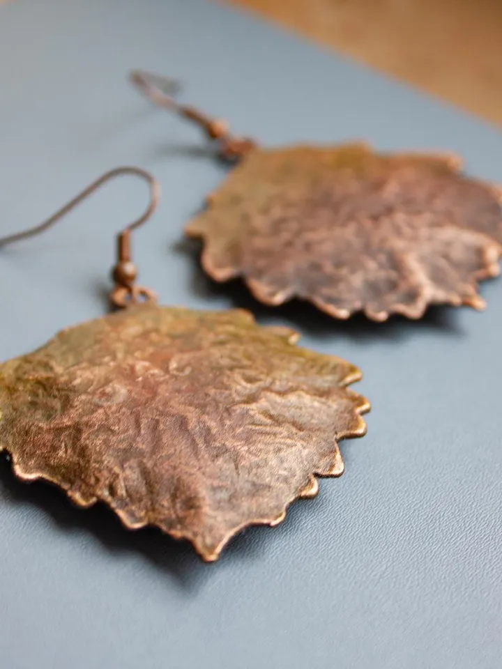 Unique handmade electroformed earrings made from real leaf original gift