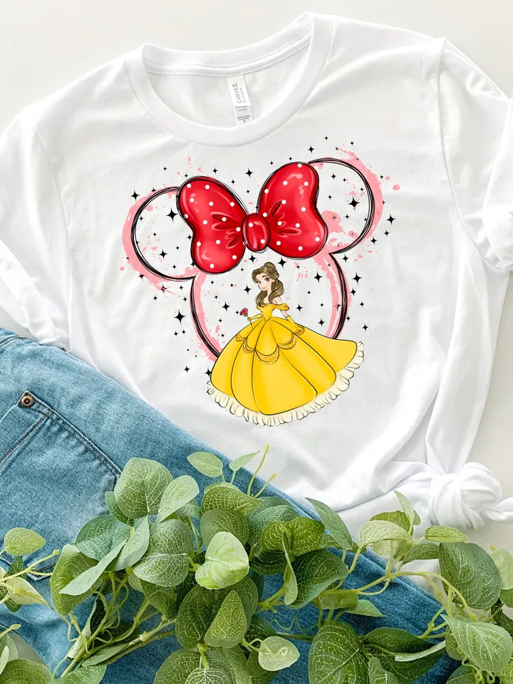 All princess png clipart, watercolor beauty and the beast clipart, magic kingdom illustration, Belle T-shirt design, tshirt princess design